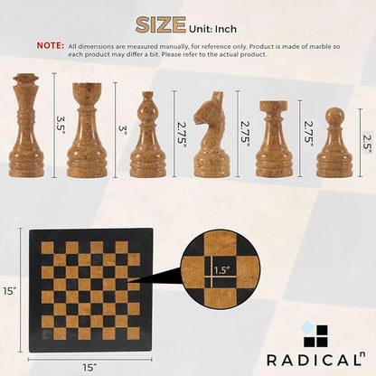 Radicaln Marble Chess Set 15 Inches Black and Golden Handmade Luxury Board Games for Adults Ideal Marble Chess Board Game Set &amp Chess Pieces