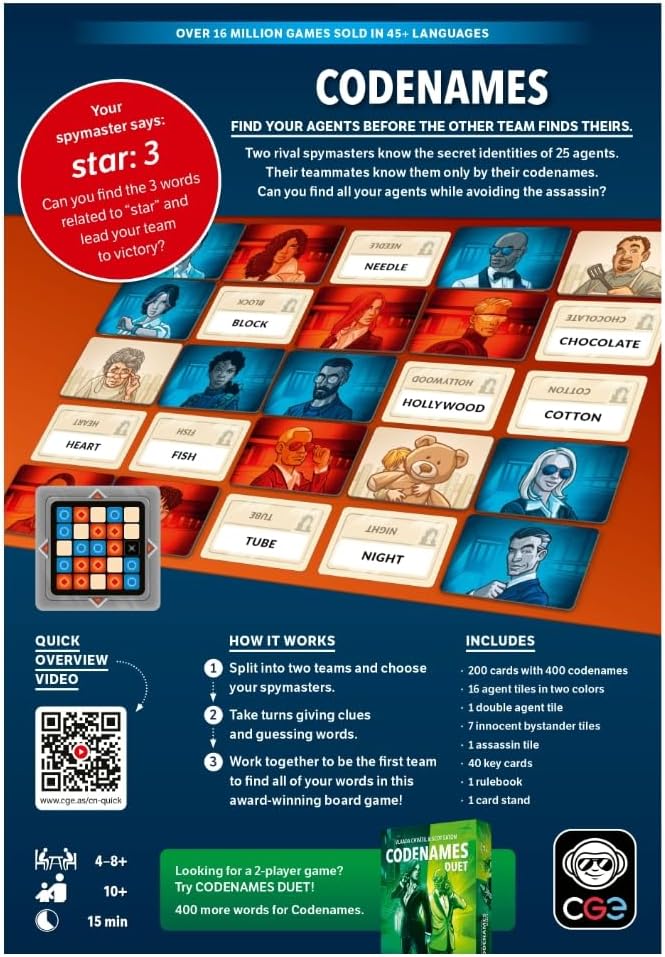 CGE Codenames Board Game (2nd Edition) The Top Secret Word Association Party Game for Friends &amp Family Game Nights 4+ Players