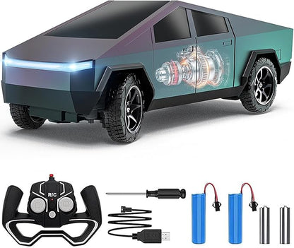 Remote Control Car All Terrain High Speed RC Pi-ckup Truck Toys with Light and Loadspace Electric Vehicle Toys for Kids and Adults Gifts for Birthday (Green Purple Color Change)