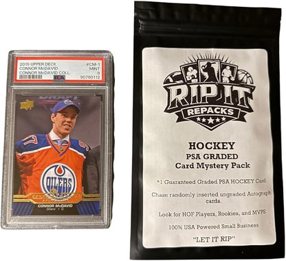 RIP IT REPACKS Hockey Trading Card Pack 1 PSA Graded Card Featuring Hall of Fame Players Rookies MVPs Random Autograph Chase Cards