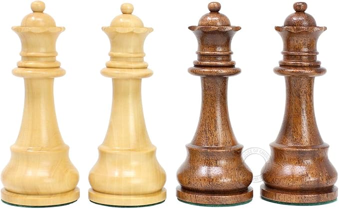 House of Chess - Tournament Chess Set Pieces - Unique Staunton Golden Acacia Wood/Boxwood - King Height: 3.75 (95 mm) - 2 Extra Queens - Weighted