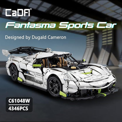 CaDA Master Fantasma Sports Car Building Set C61048W 1:8 Super Cars Brick Kit with 9-Speed Gearbox and Rear Wheel Steering V8 Racing Car Model for Adults Collectors (4346PCS)