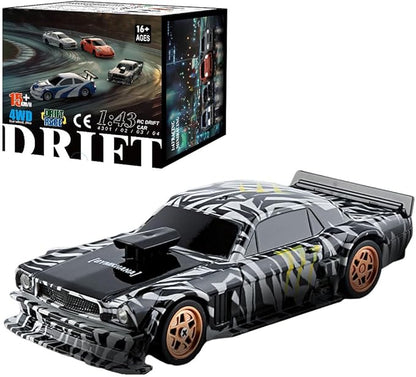 RC Drift Car 1/43 Scale 2.4G Full Proportional RC Electric Mini Racing Drift Car Model with Lights KitRC Model Cars Gifts for Adults (RTR Version/Black and White)