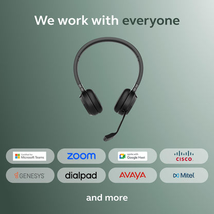 Jabra Evolve 65 TE (Third Edition) Wireless Dual-Ear Headphones - Noise-Canceling Mic, 16 hrs Battery Life, Dual Connectivity, MS Teams Certified, Supports Other Platforms, Black