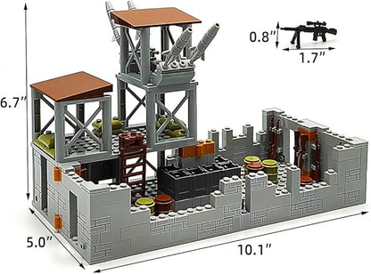 ZHX Military Base Building Brick Set for Army Minifigure War Accessories Defence Base Guard Tower Guns Weapons Building Block Toy for Kids 8 10 12 14 Years