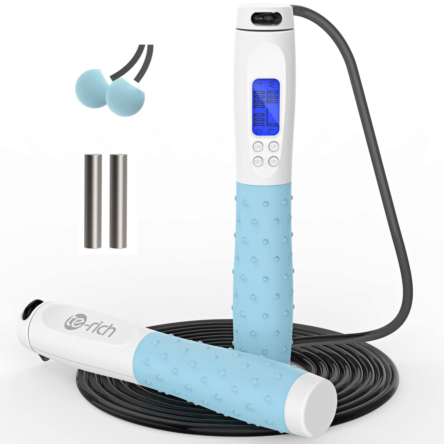 Te-Rich Jump Rope, Weighted Jump Rope for Fitness, Skipping Rope with Counter - Heavy Handles, Adjustable Length - Cordless Jumping Rope for Men Women Kids Fitness Exercise Training