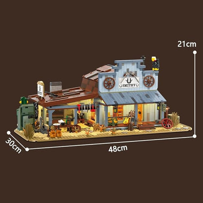 39077 Western Blacksmith Shop Building Block Set Equipped with LED Lights 2718 Pieces Shop Building Model Building Block Kit Adult Creative Enthusiast Model Gifts and Unique Collectibles