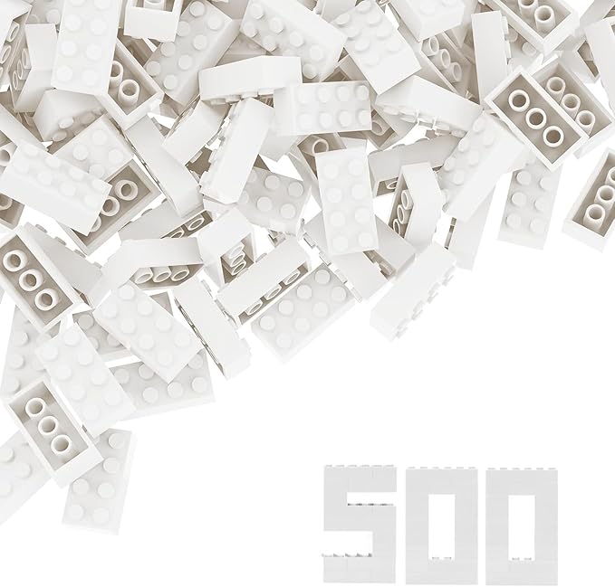 500 Piece Bulk 2x4 Building Bricks Compatible with Lego Flat White Bricks