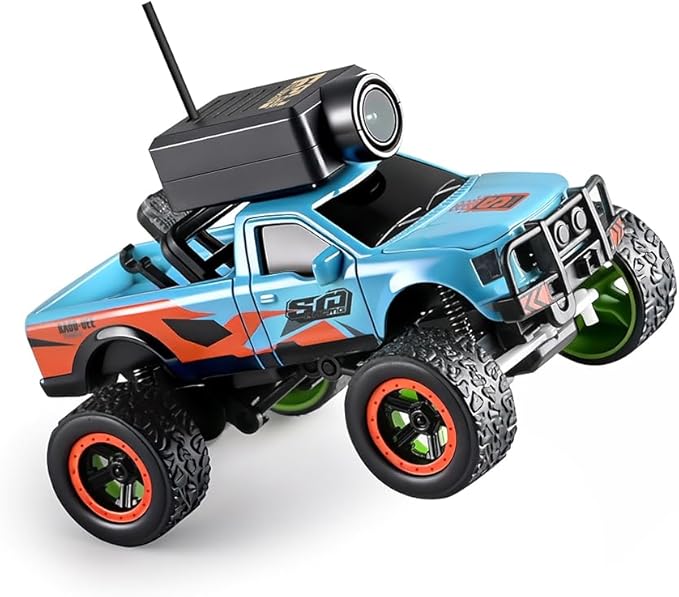 1/64 Scale Mini RC Truck Model 2.4Ghz APP Auto-Pairing Full-Proportional FPV Remote Control Monster Truck with WiFi Camera Lights Speed &amp Steering Adjustable Gift for Adults (RTR/Blue)