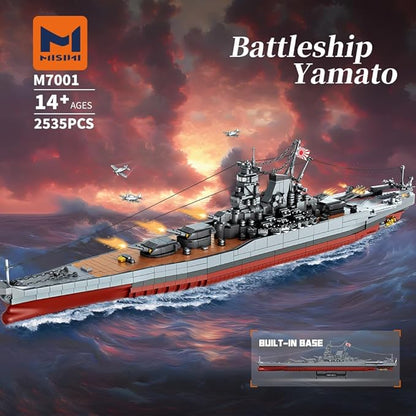 MISINI M7001 1:300 Japanese Yamato Battleship Building Blocks Set 2569 Pieces WWII Navy Ship MOC Toy Excellent Battleship Model Building Gift and Collection for Military Enthusiasts and Adults
