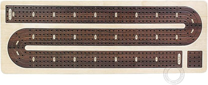 House of Cribbage - Continuous Cribbage Board Inlaid in Maple Wood/Rosewood - 4 Track - Separate Storage Space for Two Deck of Cards &amp Pegs