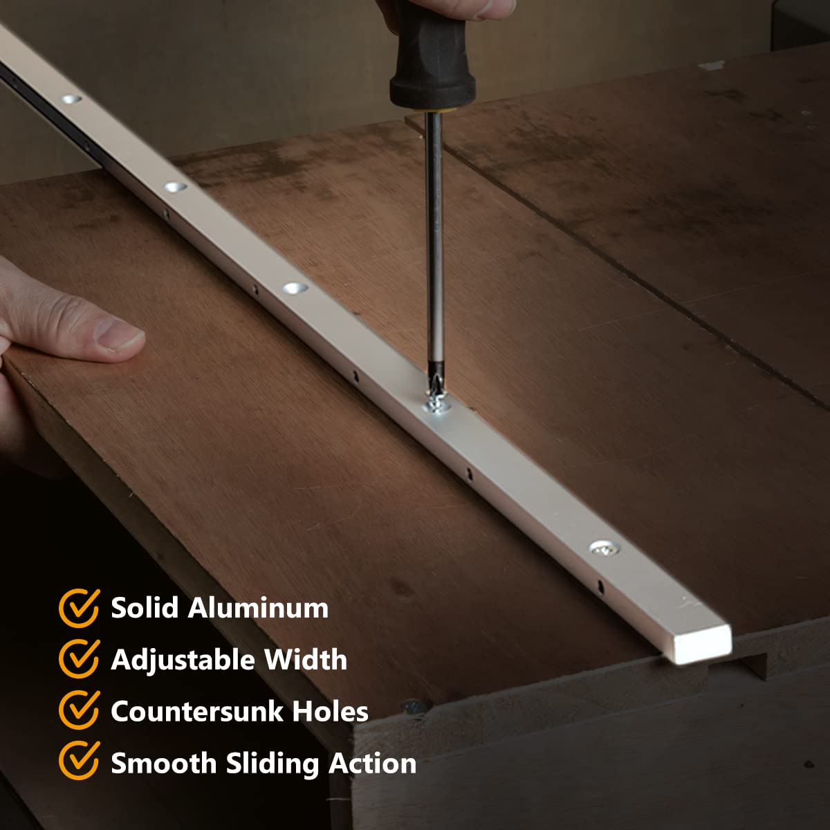 POWERTEC Crosscut Sled Miter Bar for Table Saw Sled, 3/4" x 3/8" x 18" with Predrilled Holes & Screws for Router Table, Bandsaw, Taper Jig, Table Saw Accessories for Woodworking, 2PK (71518-P2)