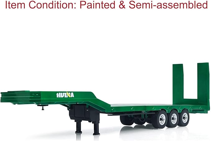 HUINA 1/18 Plastic Flatbed Semi Trailer 1502 for Radio Controlled Tractor Truck 1501 Electric Support Legs Battery No Light Hobby Grade Model for Birthday Gift(Green)