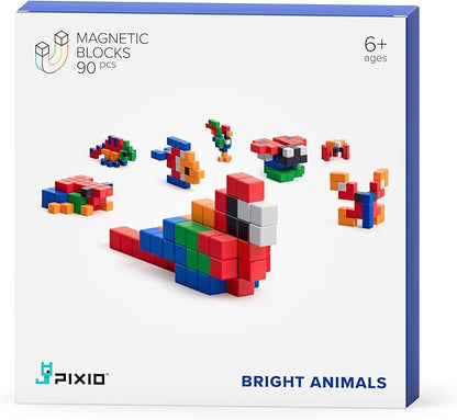 PIXIO Bright Animals - Magnetic Building Blocks for Kids Over 6 Years Pixel Art STEM Magnet Toys for Kids Ages 8-12 Portable Magnetic Blocks for Creativity
