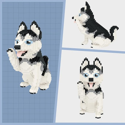Larcele Micro Building Blocks Set DIY Mini Building Toy Bricks for Age Over 12 Years 1390 Pieces KLJM-02 (Siberian Husky 2)