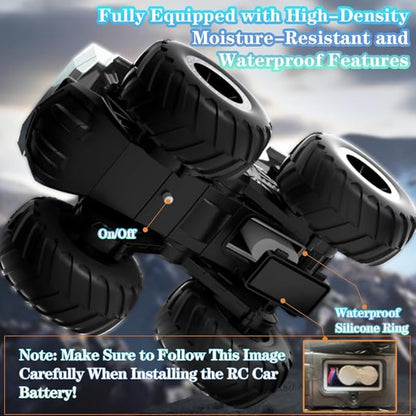 Waterproof Remote Control Car 1:16 RC Monster Truck Toys 900mAh 40+ Min Play 2.4GHz 4WD Off-Road Vehicle Amphibious Remote Control Car for 6+ Year Old Boys Girls Kids Gifts Presents