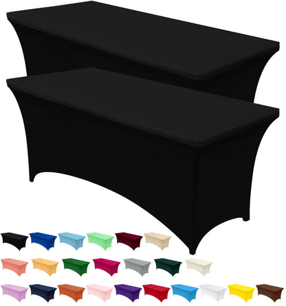 Utopia Kitchen Spandex Tablecloth 2 Pack [4FT, Black] Tight, Fitted, Washable and Wrinkle Resistant Stretch Table Cloth Rectangle Cover for Trade Show, Weddings & Parties [48Lx30Wx30H Inch]