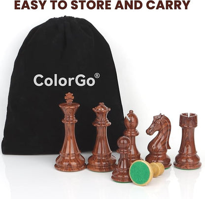 Large High Polymer Weighted Chess Pieces with 3.8'' King - 2 Extra Queens Tournament Chess Set - Chess Pieces Only Travel Chess Sets with Storage Bag for Family Board Game Gift
