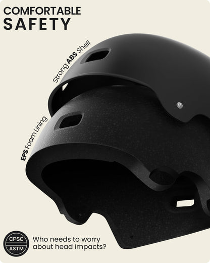 OutdoorMaster Skateboard Cycling Helmet - Two Removable Liners Ventilation Multi-Sport Scooter Roller Skate Inline Skating for Kids, Youth & Adults - XL - Black