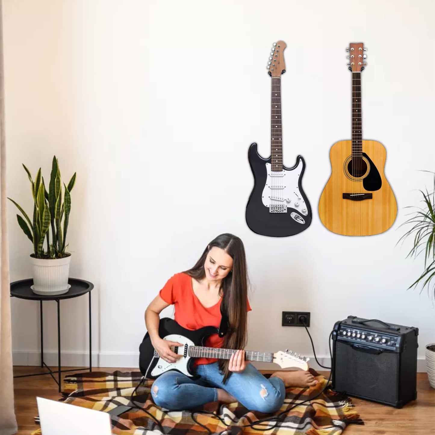 Onmiwod Guitar Wall Mount, Black Walnut Wood Guitar Hanger, U-Shaped Guitar Wall Hanger Mount, Guitar Holder Hook Stand Wall for Acoustic, Electric Guitar, Banjo, Bass, for Guitar Player Men Boy