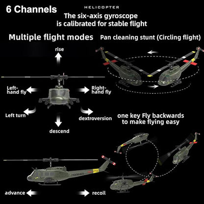 315MM C032 UH-1 Remote Control Helicopter Aircraft for Adults Expert 6CH RC Heli Helicopter Maintain Altitude Brushless Motor/Optical Flow Positioning/Fly Upside Down 3D Rolling RTF