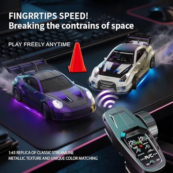 1:43 RC Drift Car D43-01 - 2.4G Full Proportional 4WD Alloy 20KM/H High Speed RC Racing Car with Gyro Silent Bearings Adjustable Speed &amp Lighting(Q3/White/D43-01)
