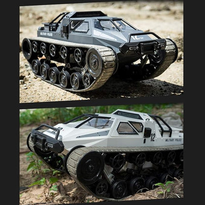 GoolRC RC Tank Car 1/12 Scale 2.4GHz Remote Control Tank 360?Rotating Off-Road RC Crawler Military Vehicle with Rechargeable Battery Gifts for Adults (White)