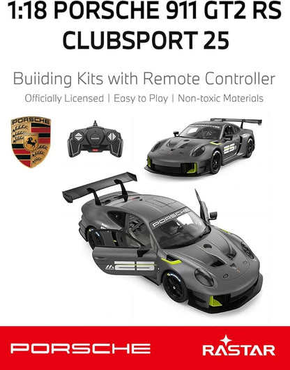 RASTAR 99600 1/18 76PCS Officially Licensed RC Race Car Building Kits for Porsche 911 GT2 RS Clubsport 25 with Opening Doors Working Lights Remote Motor &amp DIY Decals for Play &amp Display - Id
