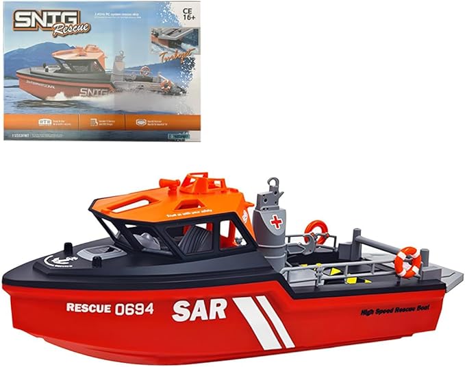 New TX694 RC Boat for Pools Lakes - 1/32 2.4 GHz Rescue Boats Brushless Motor Remote Controlled Boats Model for Adults (RTR Version)