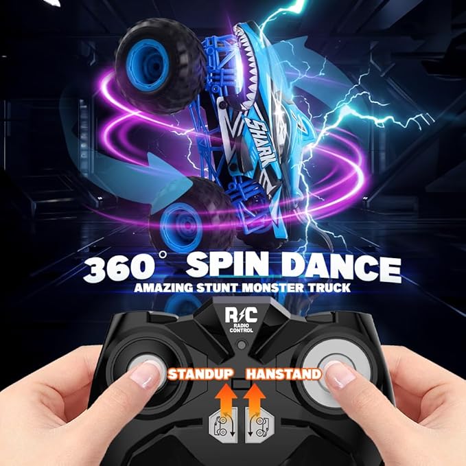 BEZGAR 1:16 Scale Remote Control Monster Truck - Shark Monster Truck Toys with 360° Spins and Drifting RC Car with Light and Music Remote Control Car for Boys 4-7 Kids Christmas Birthday Gifts