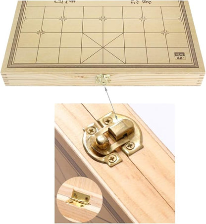 14 Inch Wooden Foldable Chinese Chess Xiangqi Travel Game Set with Wooden Chess Pieces Traditional Tabletop Strategy and Skill Game for Teens Adults