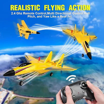 SU-27 RC Airplane2.4GHz 2 Channel Remote Control Plane with Gyro Night Lights and 2 Batteries Easy to Fly for Adults Beginners and Kids Yellow Toy
