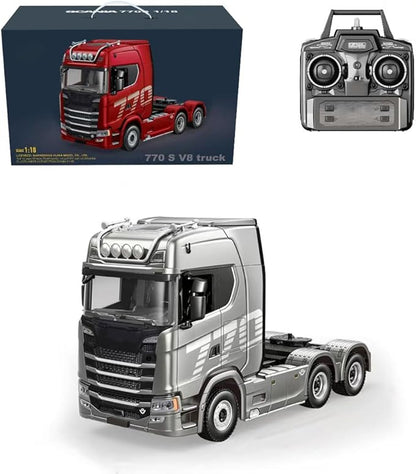 1/18 Scale 6x4 Heavy-Duty RC Tractor Truck – 2.4G Lorry Car with LED Lighting Rear-Wheel Drive &amp Expandable Flatbed Trailer Compatibility