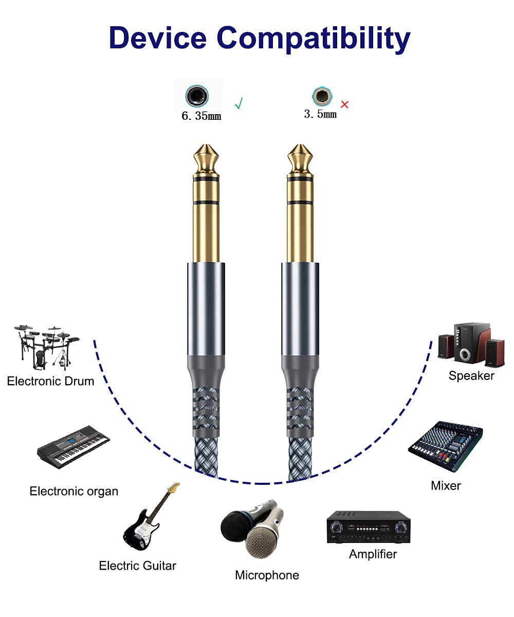 Elebase 1/4 Inch TRS Instrument Guitar Cable 10ft 2Pack,Straight 6.35mm Guitar Bass AMP Cord,Quarter Inch 6.3mm Male Jack Stereo Audio Balanced Line for Electric Guitar,Bass,Keyboard,Amplifier,Speaker