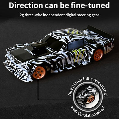 HERR RC Electric Mini Racing Drift Car Model 1:43 Scale 2.4G Full Scale Linkage Light Set Max Speed 15km/h Indoor Mini RC Toys Hobbyist Gift Black White (RTR Version/Silver)
