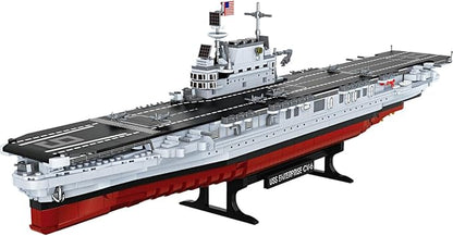USS Enterprise Aircraft Battleship Building Toys Set (1883Pcs) WW2 Navy Ship Model with Molded Airplanes and Display Stand 30 Long Military Building Block Toy for Teens and Adults