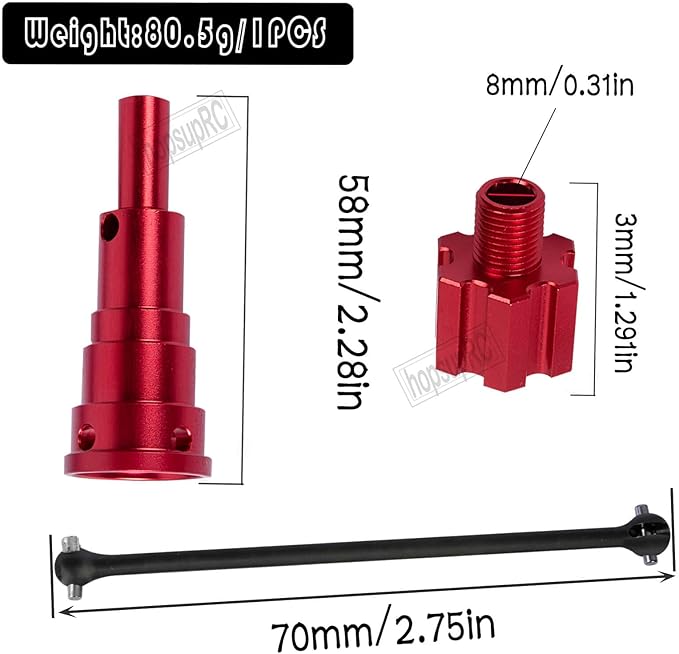 RC 10MM Drive Shaft CVD &amp Wheel Hex Hubs Upgrades Part for 1/5 X Maxx 8S Monster Truck45# Steel Driveshaft Front Rear Axles &amp Aluminum Wheel Nut &amp Wheel Hex Hops UpRed