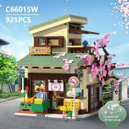 Japanese Cat's Grocery Shop Building Block Set MOC Modular Street View Series House with 1 Figure &amp LED Light Model House Idea Gift for Teens and Adults(921 pcs)