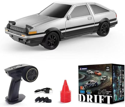 1/43 Mini RC Drift Car 2.4GHz AE86 RTR Full Proportional Remote Control Cars 4WD High Speed Racing Lights Kit and Racing Tires (4306)