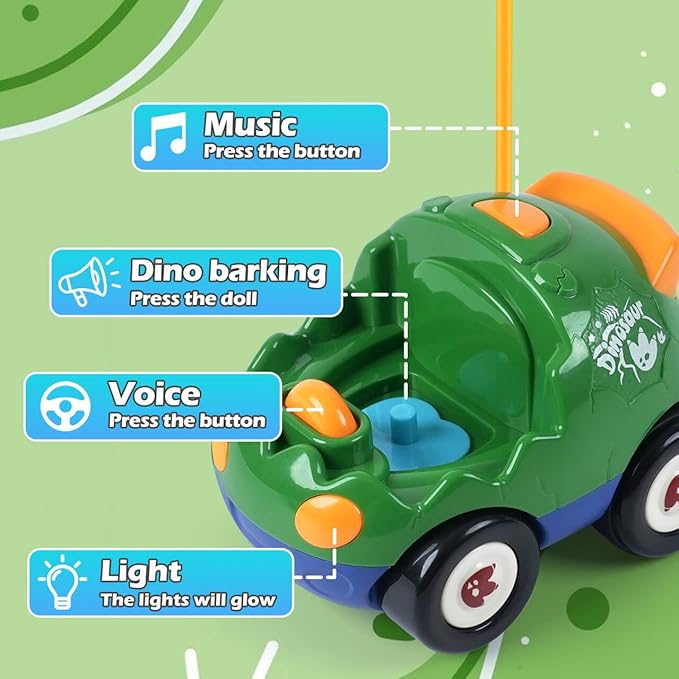 Remote Control Dinosaur Car for Kids - Dino RC Car Toys for Toddler Ages 18+ Months with Lights and Music Birthday Gifts for Boys Ages 2 3 4 5 Years Old