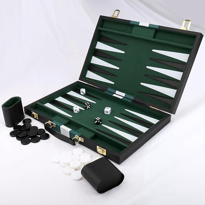 Backgammon Set - Classic Board Game with Premium Leather Case - Portable Travel Strategy Backgammon Game Set for Adults Kids - Suitable as (15inch Black)