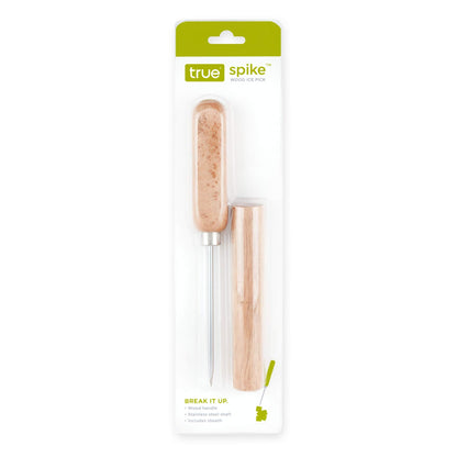 True Spike Stainless Steel Ice Pick Tool with Cover and Wood Handle for Cocktails, Restaurant, Bars, Camping, Bartender Home Bar Accessories, 8.5"