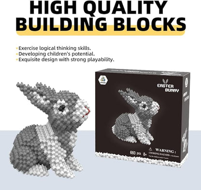 KADELE Easter Bunny Building Animal Sets Extremely Challenging STEM Building Blocks Decor for Adults Kids Micro 3D Educational Toys for Boys Girls Ages 8 and Up (660 Pieces)
