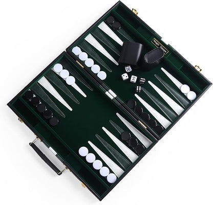 Travel Medium 15 Inch Backgammon Black Sets Classic Board Game with Premium Leather Case Portable Travels Strategy Backgammon Game Set for Adults Kids (Black Medium)