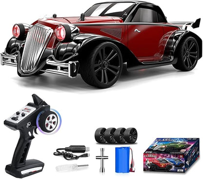 1:16 Scale Off-Road Retro Classic Car SCY-16302-2.4G 4WD 35km/h High-Speed Racing Damping Climbing Off-Road Vehicles Christmas Birthday Gift for Adults(Metal Red)