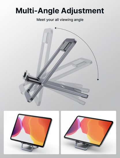 JSAUX Universal Tablet Stand, Portable Foldable Tablet Holder for Desk Compatible with iPad mini/Air, Samsung Galaxy Tab, Kindle Fire, Steam Deck, Switch 2, ROG Ally, iPhone and Other Tablets-Gray