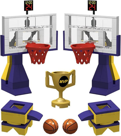 Building Blocks - Basketball Court Baseplates and Sets of 2 Basketball Hoop Basketball Goal Building Bricks for Basketball Game - Compatible with Major Brands (Basketball Playset/Yellow)
