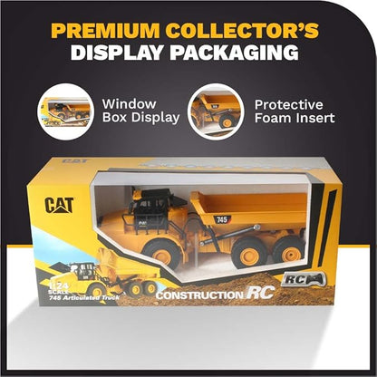 Diecast Masters 1:24 Scale Radio Control Caterpillar 745 Articulated Truck - 25004 - Fully functioning with Sound &amp Light Functions - Dump Bed and Wheel Movements - Radio Control Series
