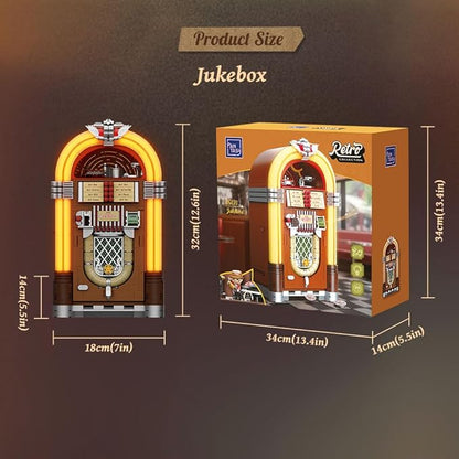 PANTASY Retro Jukebox Building Kit with Coin &amp Sound Function Mechanical Music Box Model with Acrylic Records Recording Studio &amp Minifigure Collectible Construction Toy Gift for Adults and