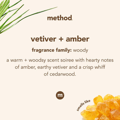Method Gel Hand Soap, Vetiver + Amber, Reusable Black Aluminum Bottle, Biodegradable Formula, 12 oz (Pack of 3)